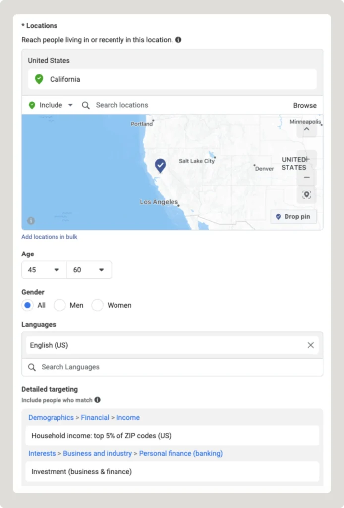 Facebook ads audience selection