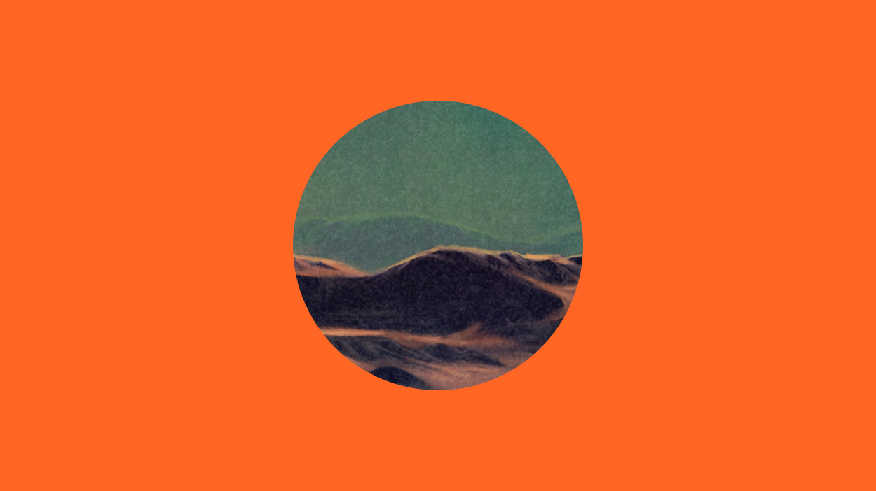 Mountain circle on orange background.
