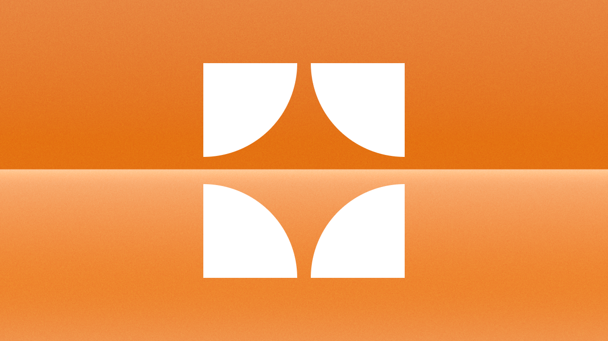 Four quarter circles on orange gradient background.