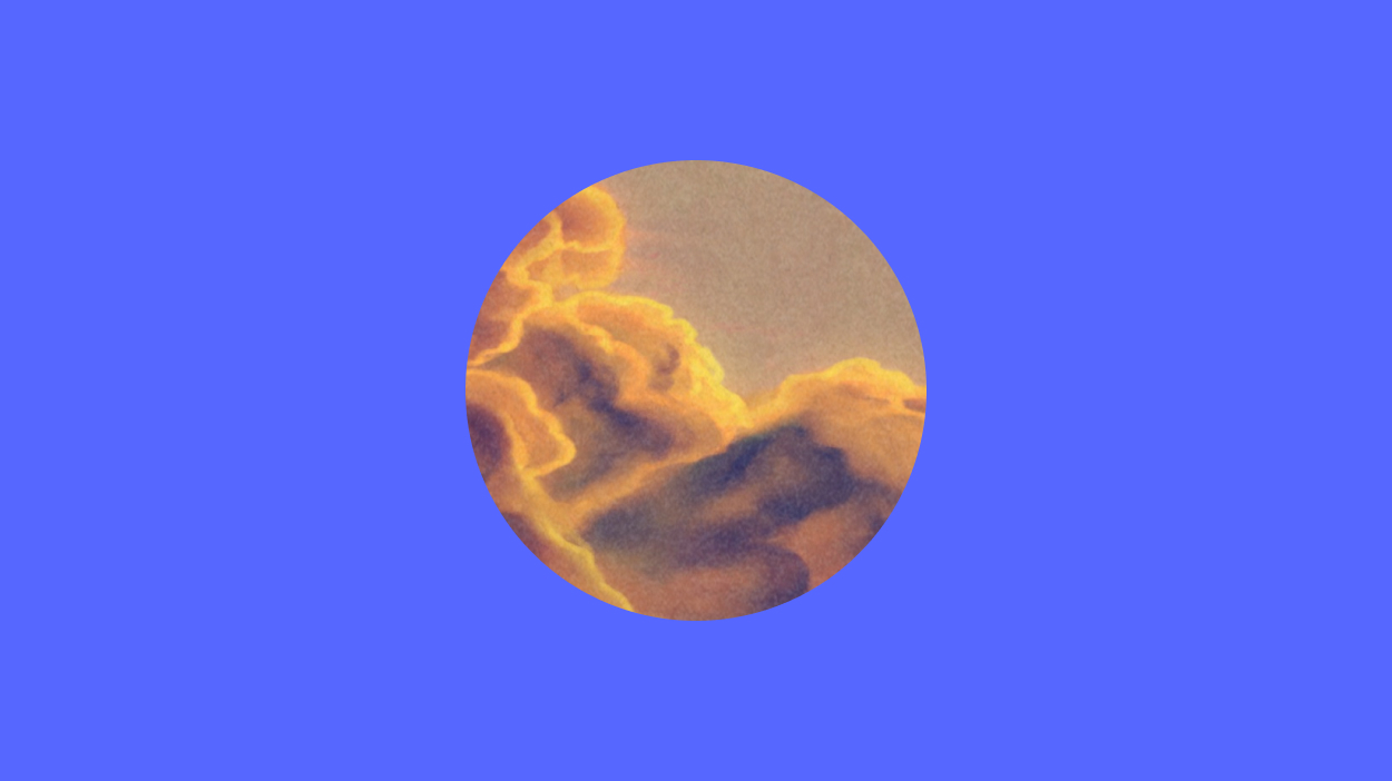 Illustration of clouds in a circle on blue background.
