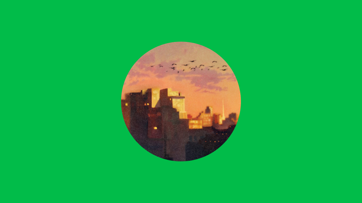 City skyline on green background
