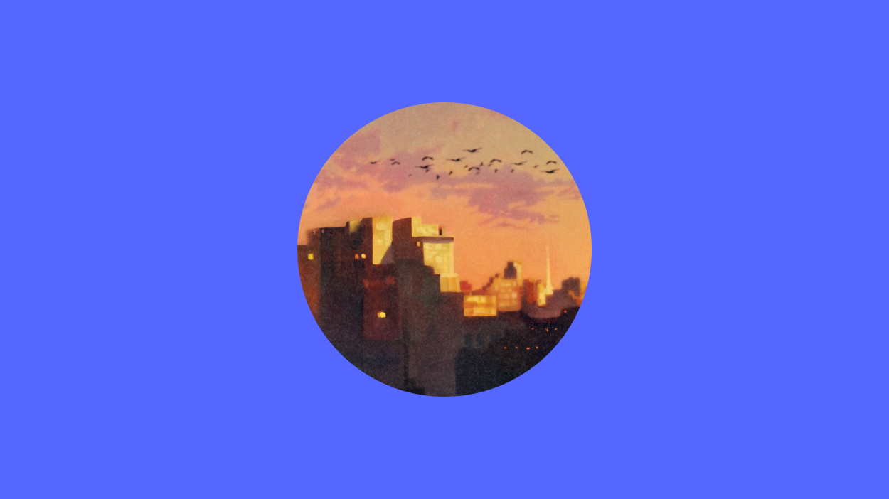 City skyline on blue background