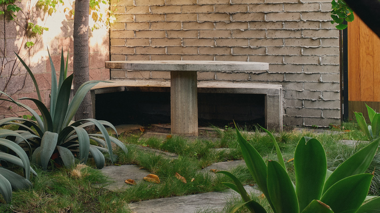 Stone table in courtyard