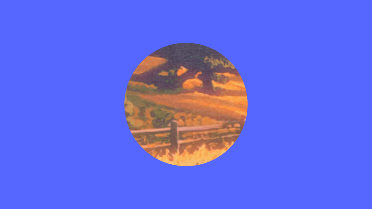 Illustration of prairie lands in a circle on a blue background.