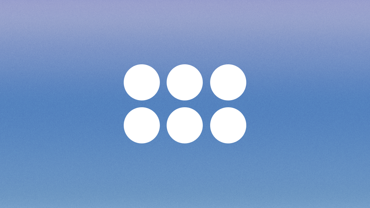 Six white dots on blue background