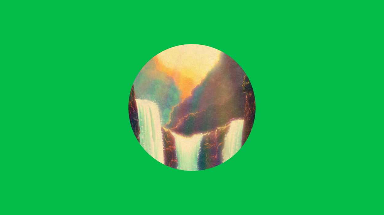 Waterfalls on a green background